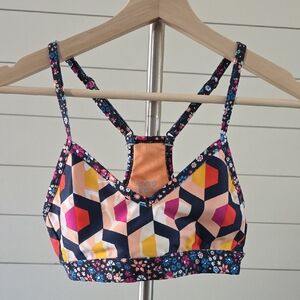 JoyLab Floral Geometric Sports Bralette in Navy, Pink & Yellow